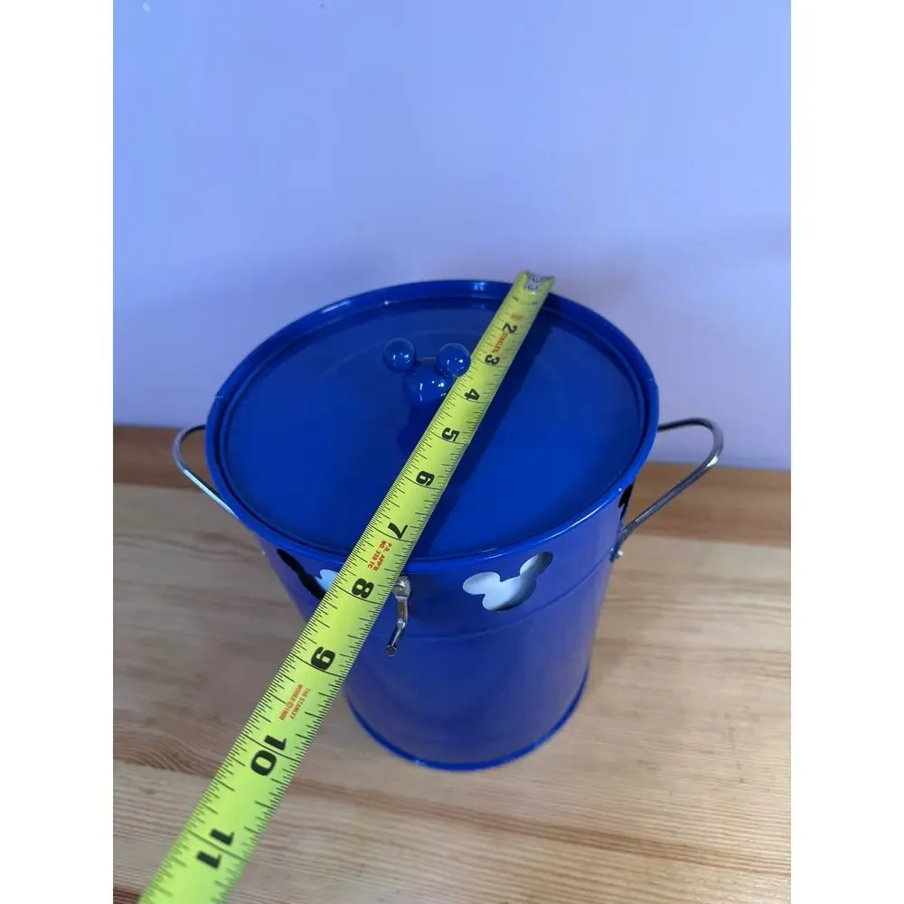Disney Parks Mickey Mouse Blue Metal Ice Bucket Lid Liner Taiwan Missing Scoop
